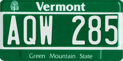 VT license plate AQW285
