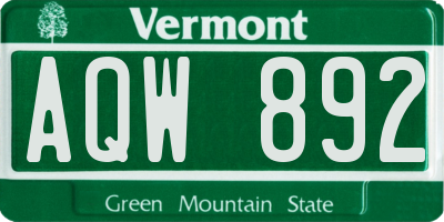VT license plate AQW892