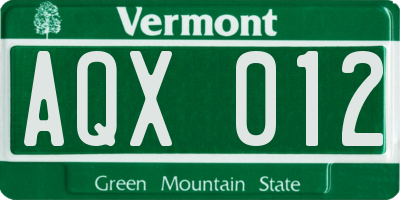 VT license plate AQX012