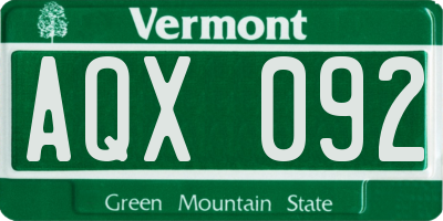 VT license plate AQX092