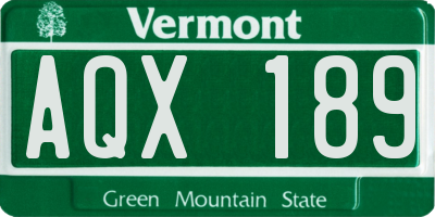 VT license plate AQX189