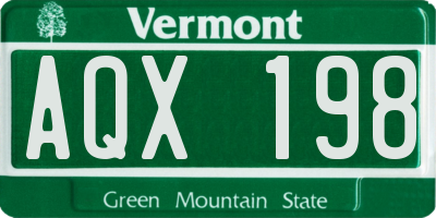 VT license plate AQX198