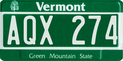 VT license plate AQX274