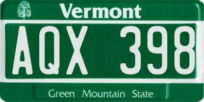 VT license plate AQX398