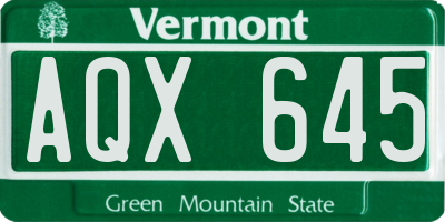 VT license plate AQX645