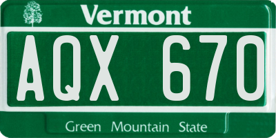 VT license plate AQX670