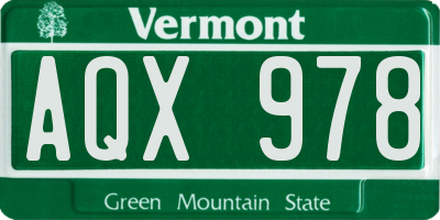 VT license plate AQX978