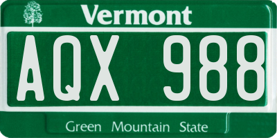VT license plate AQX988