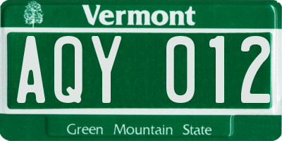 VT license plate AQY012