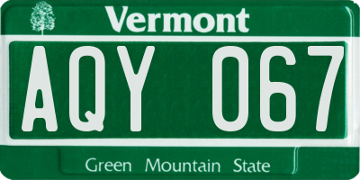 VT license plate AQY067