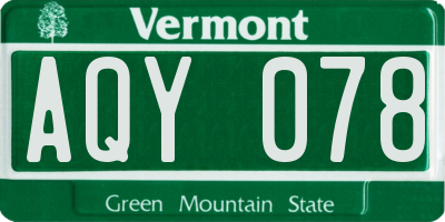 VT license plate AQY078
