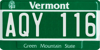 VT license plate AQY116