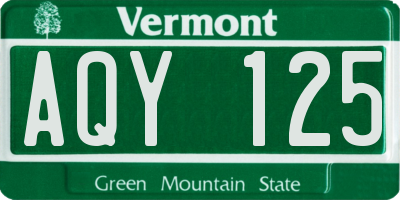 VT license plate AQY125