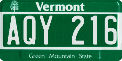 VT license plate AQY216