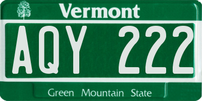 VT license plate AQY222