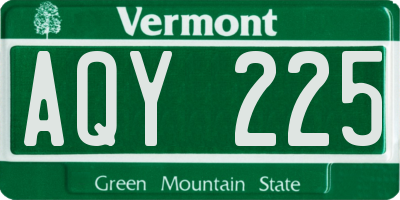 VT license plate AQY225