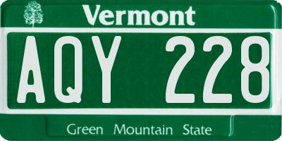 VT license plate AQY228