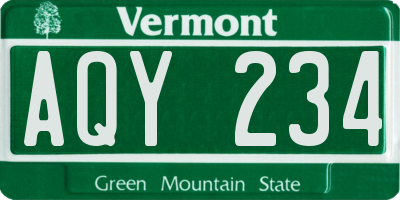 VT license plate AQY234