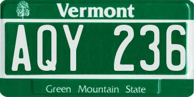 VT license plate AQY236