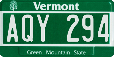 VT license plate AQY294