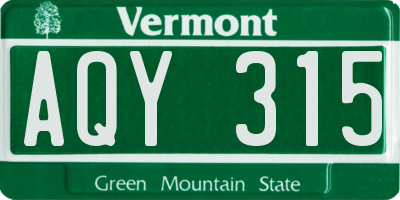 VT license plate AQY315