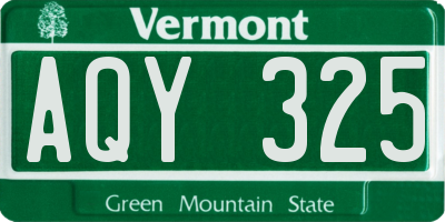 VT license plate AQY325