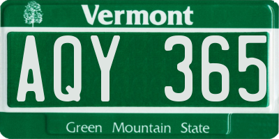 VT license plate AQY365