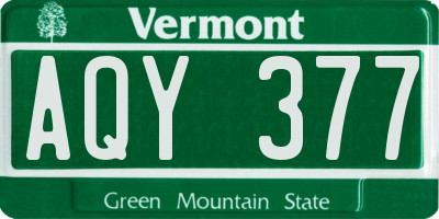 VT license plate AQY377