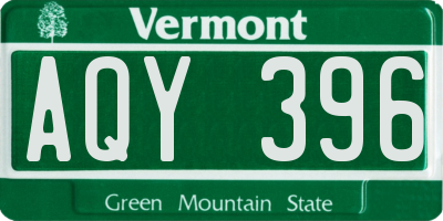 VT license plate AQY396