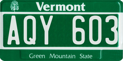 VT license plate AQY603