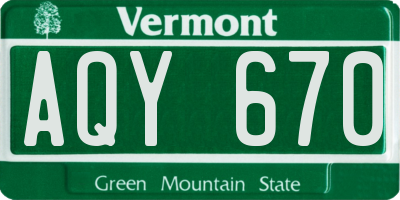 VT license plate AQY670