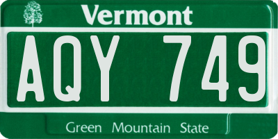 VT license plate AQY749