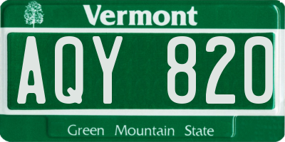 VT license plate AQY820