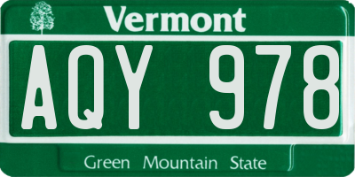 VT license plate AQY978