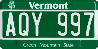 VT license plate AQY997