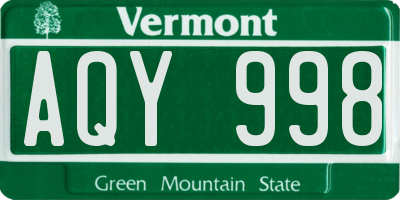 VT license plate AQY998