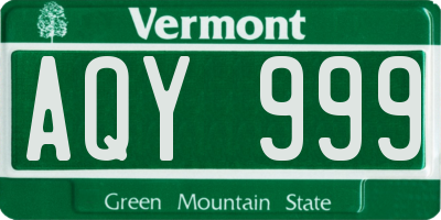 VT license plate AQY999