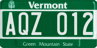 VT license plate AQZ012