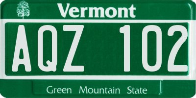 VT license plate AQZ102