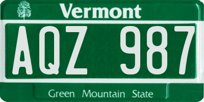 VT license plate AQZ987