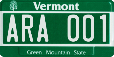 VT license plate ARA001