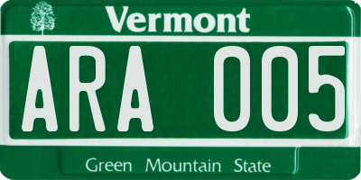 VT license plate ARA005