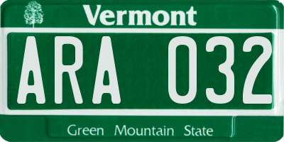VT license plate ARA032