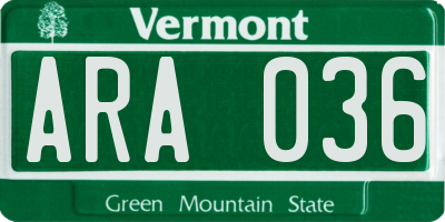 VT license plate ARA036