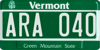 VT license plate ARA040