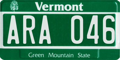 VT license plate ARA046