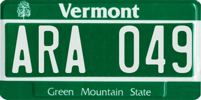 VT license plate ARA049