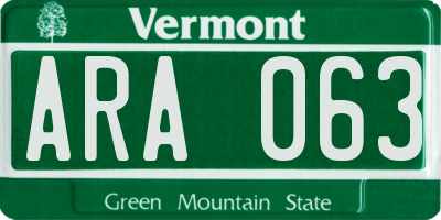 VT license plate ARA063