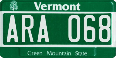 VT license plate ARA068