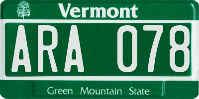 VT license plate ARA078